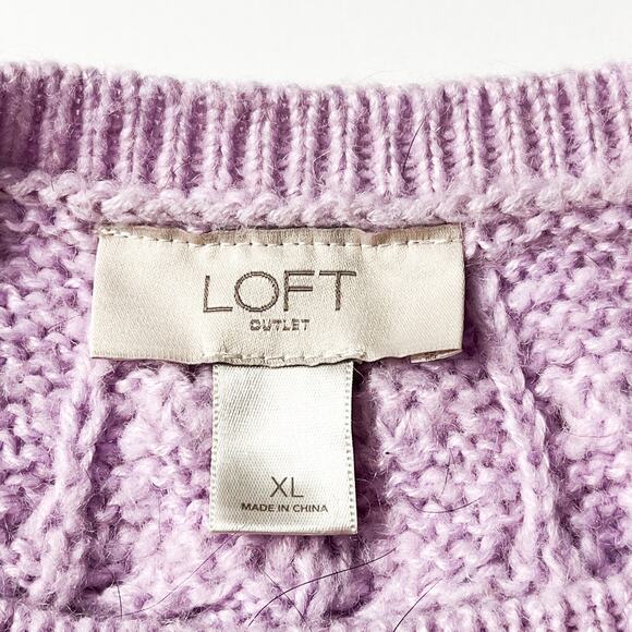 LOFT Wool Blend Pullover Pastel Purple Cable Knit‎ Sweater Sz XL Lilac Crew Neck - Picture 2 of 9